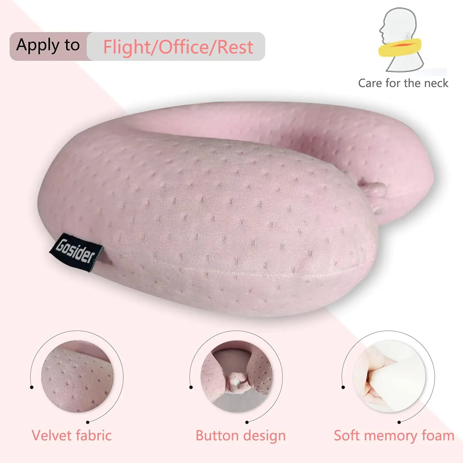 Gosider Neck Pillows for Sleeping Travel Pink Travel Pillow Comfortable U Shape Memory Foam Pillows - 61znUTNjnGS._AC_SL1500_